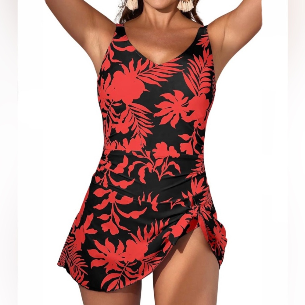 NEW Womens One Piece Swim Dress Swimsuit Tummy Control Bathing Suit Size Small